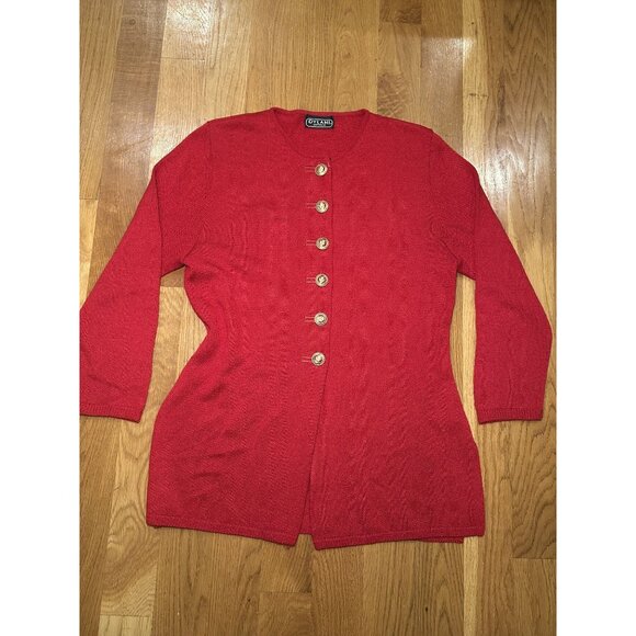 Dylani Red Cardigan Sweater Gold Buttons Medium - Picture 2 of 8